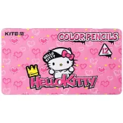 Олівці кольорові тригранні Kite Hello Kitty 12 штук HK21-058 металевий пенал 