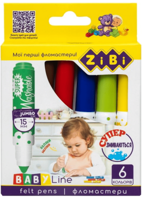 Фломастери, 6 кольорів SUPERWASHABLE, SUPER JUMBO, BABY Line ZB.2816