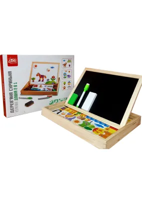 Двостороння дошка з набором магнітів Дерев'яна скринька Інтерактивна дошка 2 в 1 Fun Game (99183)