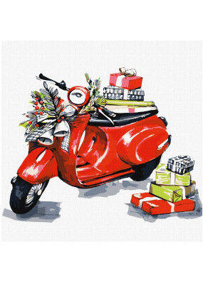 Картина за номерами Ідейка Різдвяний мотоцикл 30х30 KHO5011