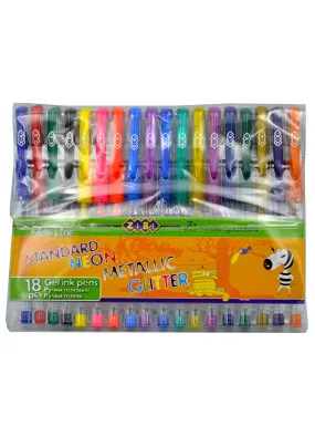Набір гелевих ручок 18 штук ZiBi Stanfart-Neon-Glitter-Metallic 18 кольорів (ZB.2206-99)
