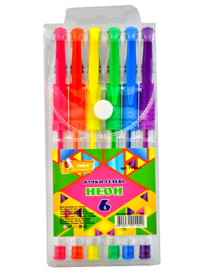Набір гелевих ручок 6 кольорів, прогумований грип Neon ГР44-1 УМКА