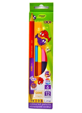 Кольорові олівці Zibi KIDS LINE Double 6 штук, двосторонні ZB.2462