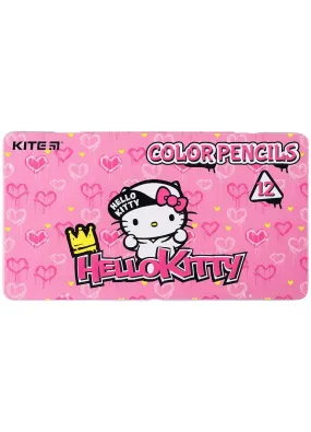 Олівці кольорові тригранні Kite Hello Kitty 12 штук HK21-058 металевий пенал