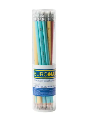Олівець графітовий Buromax Pastel HB з гумкою асорті 20 штук (BM.8526-20)