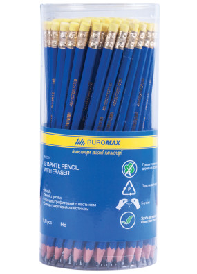 Олівець графітовий НВ пластиковий синій з гумкою Buromax (BM.8514)
