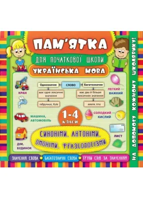 Пам'ятка для початкової школи Українська мова 1-4 класи Синоніми, антоніми, омоніми, фразеологізми