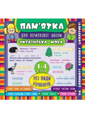 Пам'ятка для початкової школи Українська мова 1-4 класи Усі види розборів