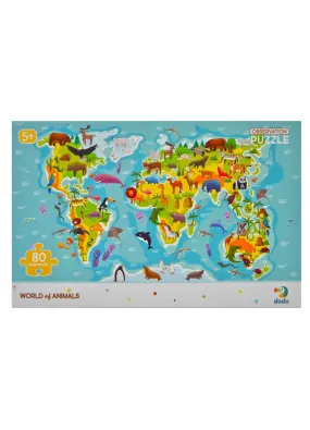 Пазл Мапа світу Тваринки (Коробка 24х16) 