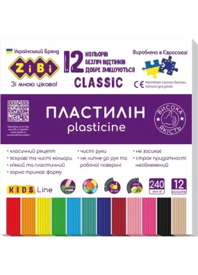 Пластилін ZiBi Classic 12 кольорів 240 г (ZB.6233)