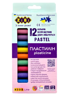 Пластилін ZiBi Pastel 12 кольорів 8 пастель + 4 глітери 200 г (ZB.6240)