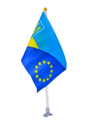 Прапорець Україна - Євросоюз 14х21 см з присоскою