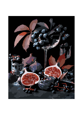 Картина за номерами Strateg ПРЕМІУМ Інжир та виноград на чорному фоні 40х50 см (AH1045) 