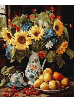 Картина за номерами Ідейка Натюрморт із соняшниками 40х50 см КНО5680