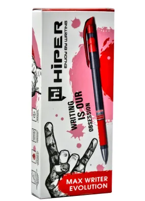 Ручка червона масляна Hiper MAX WRITER EVOLUTION 0.7 мм (10 штук в упаковці)