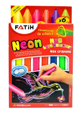 Воскові кольорові олівці, неон 6 кольорів  Fatih