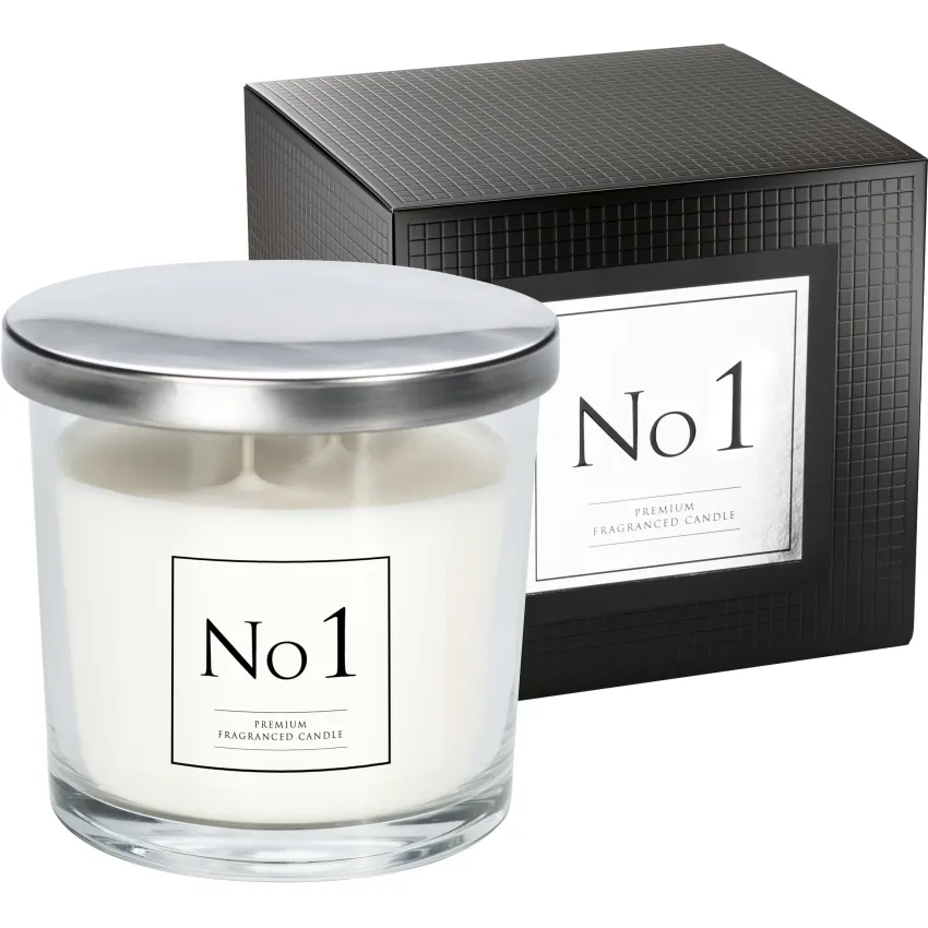 Ароматична свічка Bispol в скляному свічнику з металевою кришкою  Premium Fragranced Candle №1 (snp100-001)