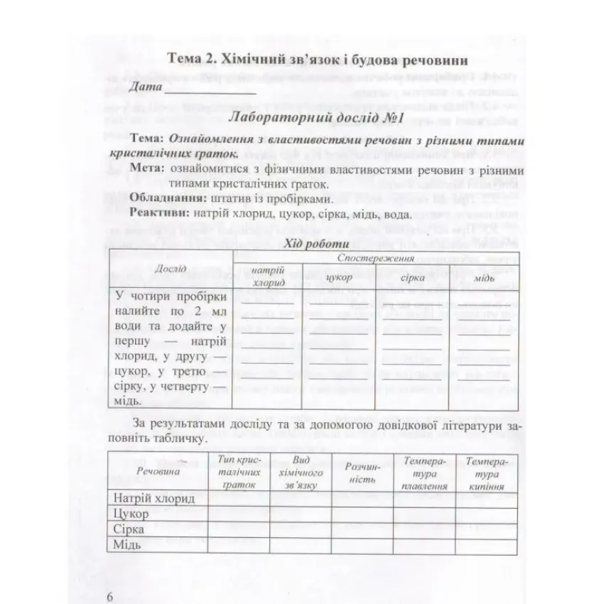 Хімія. 8 клас. Зошит для практичних робіт і лабораторних дослідів