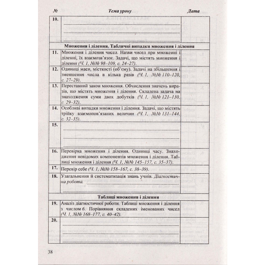 Календарне планування (за програмою Р. Шияна). 3 клас 2024-2025 н. р.