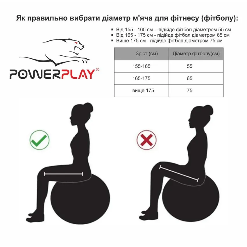 М'яч для фітнесу PowerPlay 4003 75 см Темно-сірий + насос