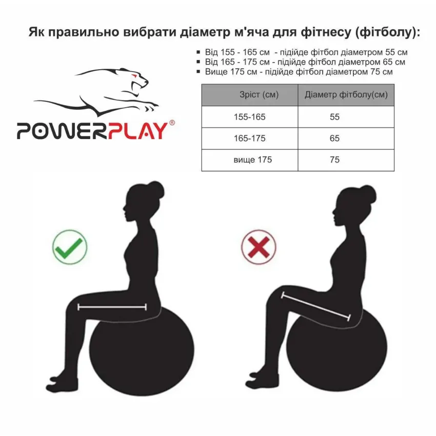 М'яч для фітнесу PowerPlay 4003 65 см Light-gray