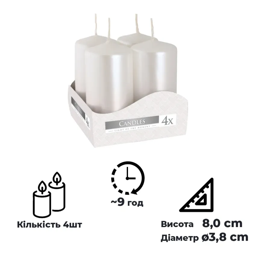 Набір свічок Bispol Aura 4 шт. Білий перламутр (sw40/80-190)