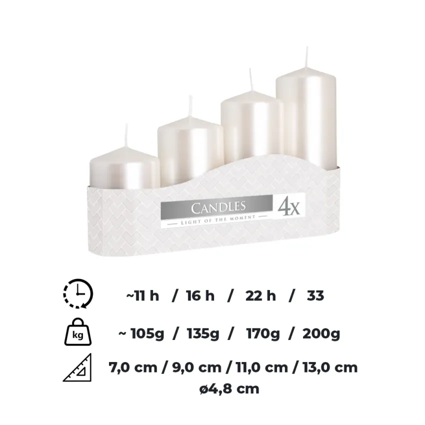 Набір свічок Bispol 4 шт. Білий перламутр (sw50/4-190)