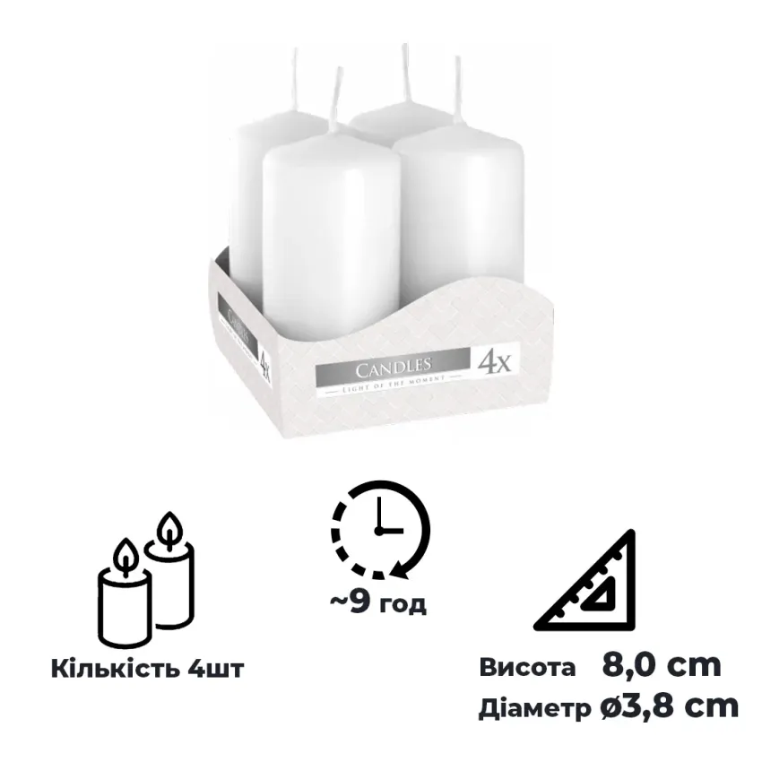 Набір свічок Bispol 4 шт. Білий (sw40/80-090)