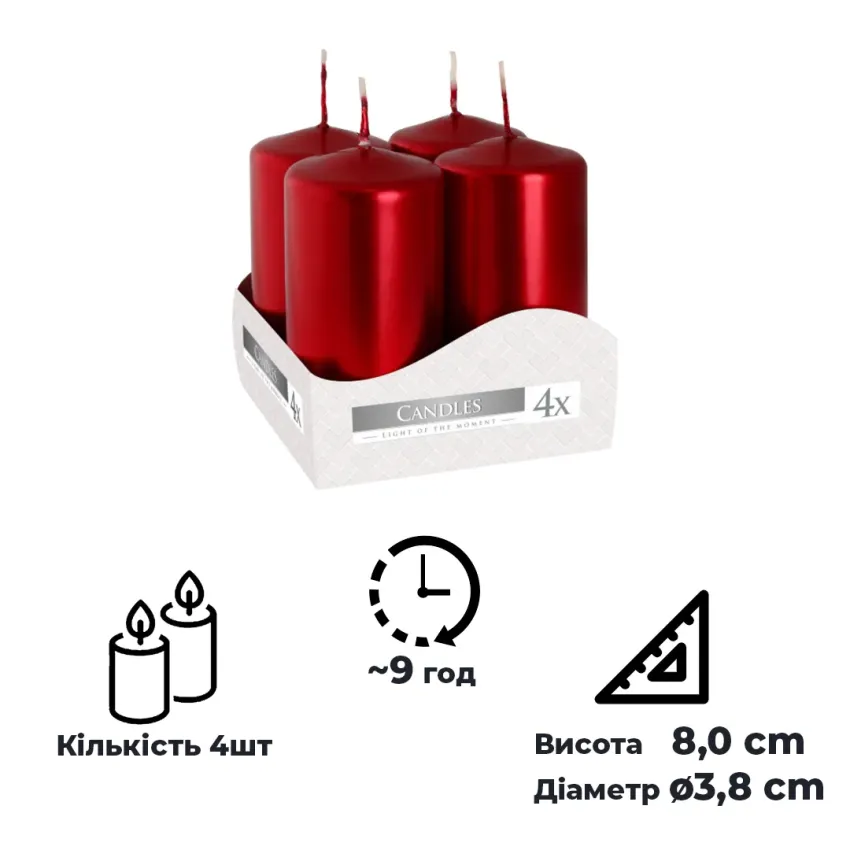 Набір свічок Bispol 4 шт. Червоний металік (sw40/80-230)