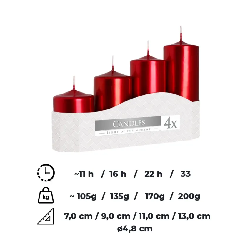 Набір свічок Bispol 4 шт. Червоний металік (sw50/4-230)