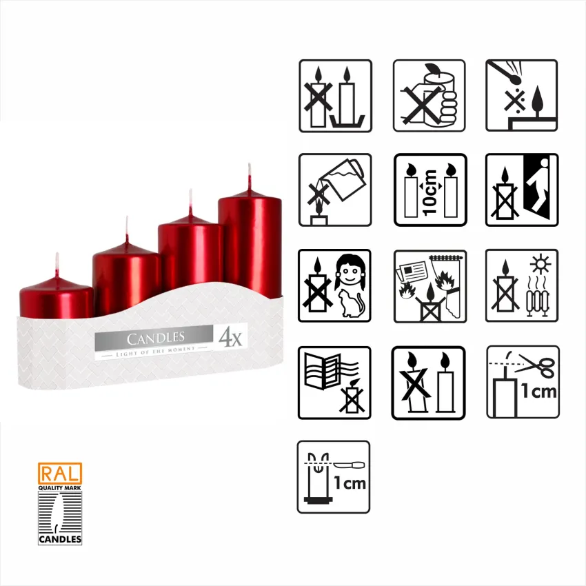 Набір свічок Bispol 4 шт. Червоний металік (sw50/4-230)