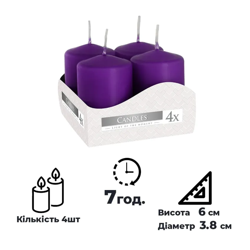 Набір свічок Bispol 4 штуки Фіолетові (sw40/60-040)
