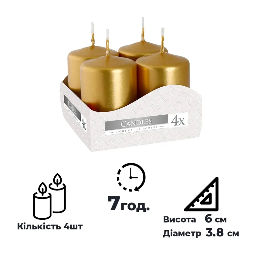 Набір свічок Bispol 4 штуки Золотий металік (sw40/60-213)