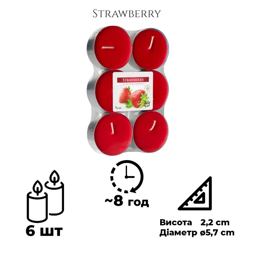Набір свічок Bispol 6 штук з запахом: Полуниця (P35-6-73)
