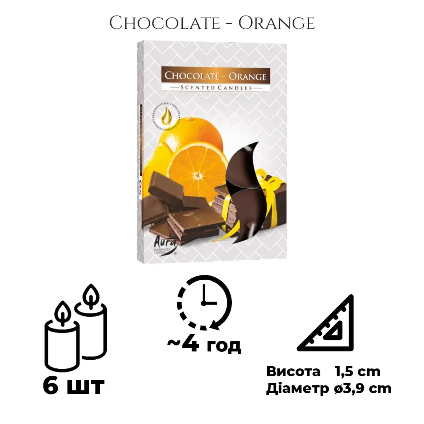 Набір свічок Bispol 6 штук з запахом: Шоколад-Апельсин (P15-340)