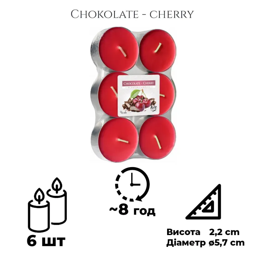 Набір свічок Bispol 6 штук з запахом: Шоколад-вишня (P35-6-104)
