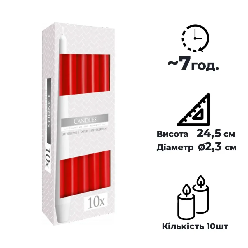 Набір свічок столових Bispol 10 шт. Червоні (s30-030)