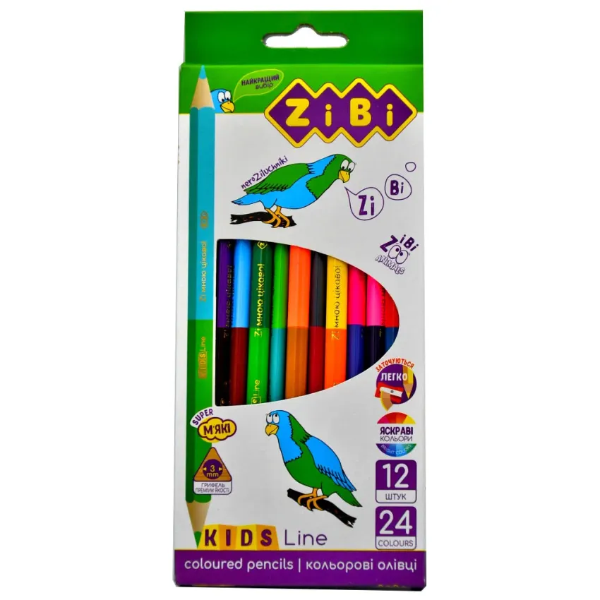 Олівці кольорові 12 штук  Zibi 2463 Double 24 кольори