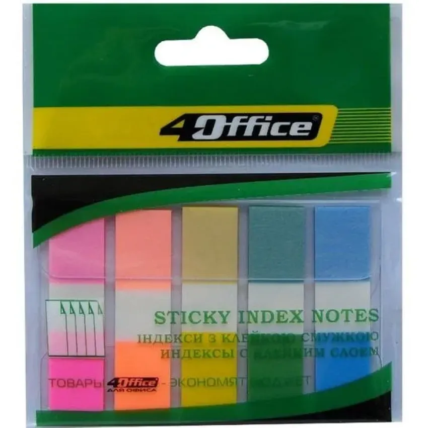 Стікери-закладки пластикові 4Office 12х45 мм 5 кольорів по 20 аркушів (4-427)