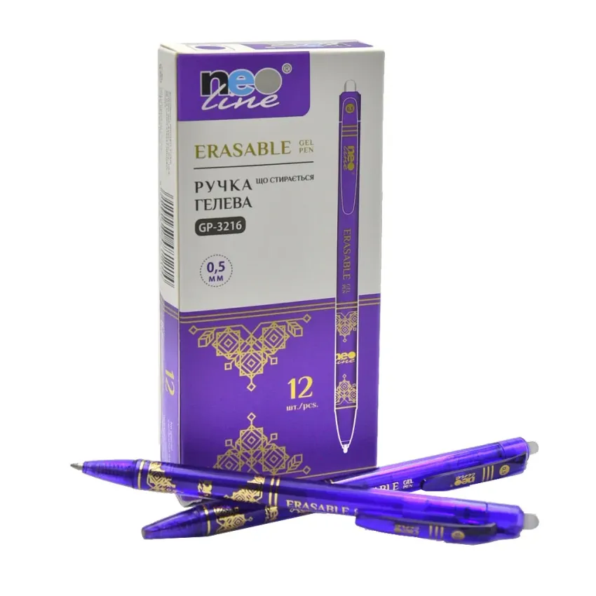 Ручка гелева автоматична із чорнилами, що витираються, фіолетова 0.5 мм Erasable Frixion Neo Line GP-3216 (Пиши-стирай, упаковка 12 штук)