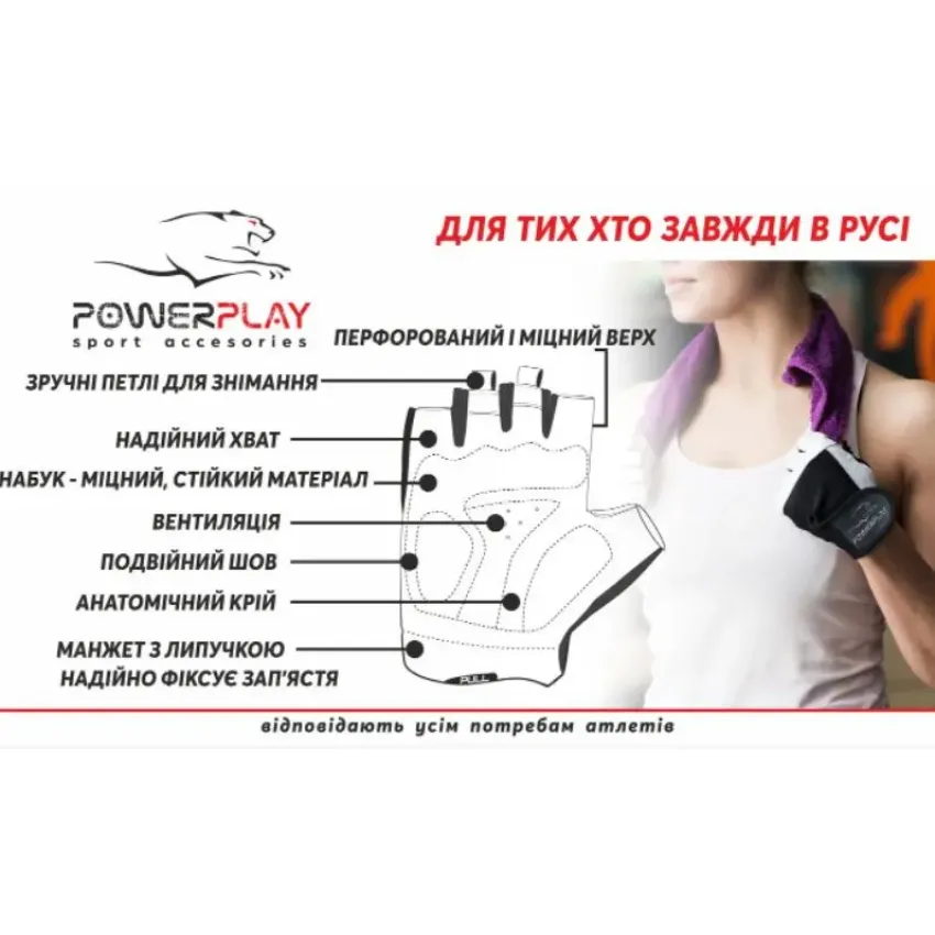 Рукавички для фітнесу PowerPlay 3418 жіночі Сині XS