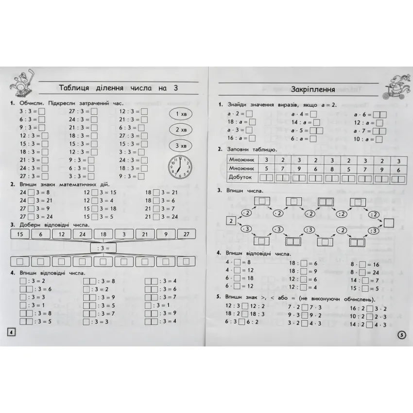 Тренажер з математики. Таблиці множення та ділення чисел 1–9. 3 клас